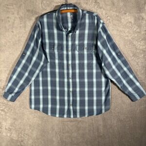 Huk Button Up Shirt Mens XXL Long Sleeve Plaid Fishing Adventure Performance